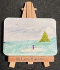 ACEO Original Christmas Tree Skating Woman Deer Landscape Watercolor and Acrylic — photo 4