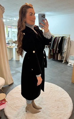 Langer Frauen Mantel KIM schwar Damen Wintermantel OneSize 125-130cm Winterjacke
