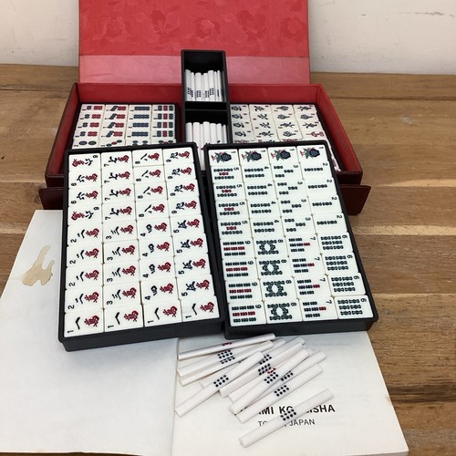 VTG Japanese Mah Jong Set 144 Bamboo Backed Tiles Case Sticks & Rulebook WA - Picture 7 of 12