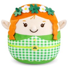 KOPHINYE Leprechaun Plush, 7.5inch St Patricks Day Stuffed Animal Green Brown