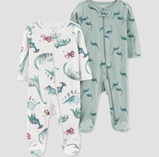 Carter's 2 WAY ZIP Baby Boy Girl 2pk Sleep N' Play DINOSAUR Newborn NEW Size 3m