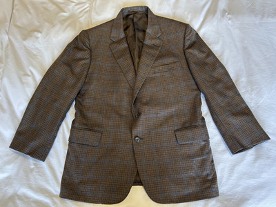 42 Tom James Executive Collection Blazer Jacket Mens Brown Blue Plaid Windowpane