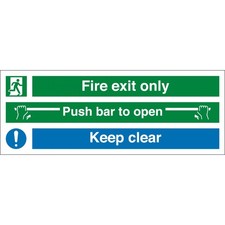 Fire Exit Only Push Bar To Open Keep Clear Sign