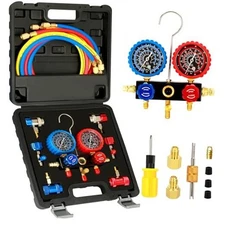 R1234yf R134A AC Gauge Set, 3 Way Automotive AC Manifold Gauges for R1234yf 