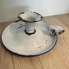 Alter Emaille Kerzenständer, Frankreich, Shabby  Brocante Weiss Landhaus Deko