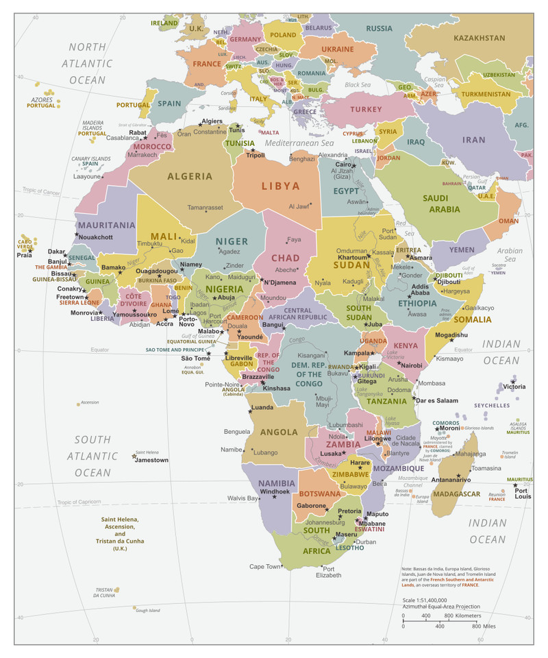 Africa countries nations political administrative region map poster print
