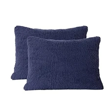  Ultra Soft Sherpa Pillowcases Pillow Covers 20”x26” Standard Sham Navy