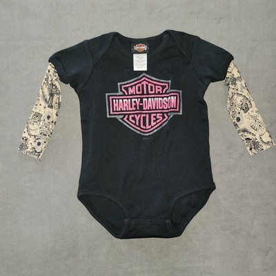 Harley-Davidson Baby Girls' Bar & Shield Mesh Tattoo Long Sleeve Black 9-12 M