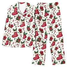 Family Christmas Homewear Women Candy Cane Print Soft Stretchy PJs Gift