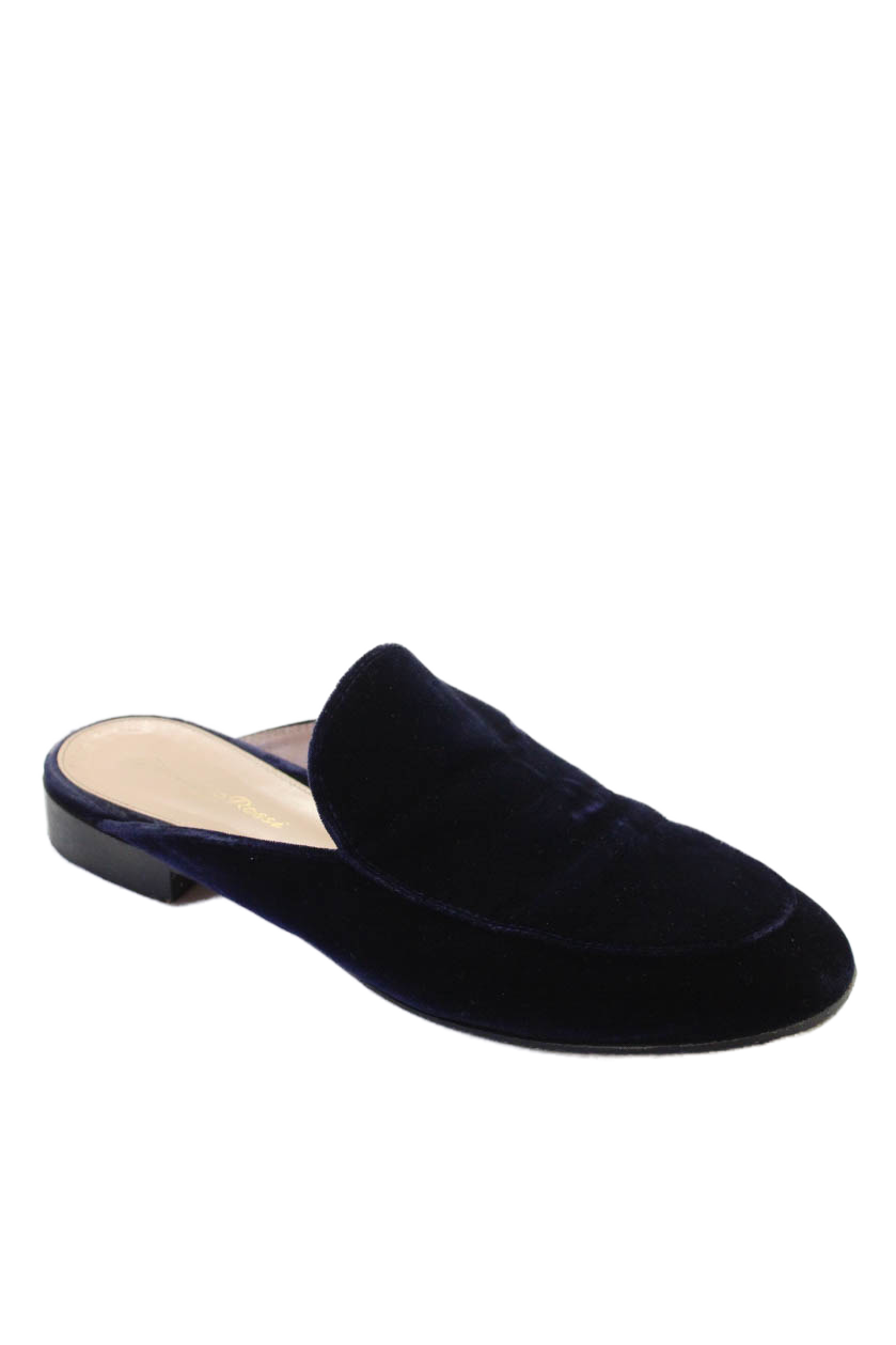 Gianvito Rossi Women's Suede Round Toe Mules Sandals Navy Blue Size 37