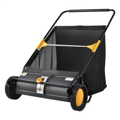 26'' Push Lawn Sweeper Leaf Grass Collector Adjustable Height Yard Cleaner Tool