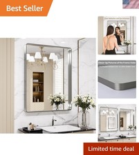 Stylish 24x30 Inch Aluminum Framed Bathroom Mirror - Versatile Hanging Options