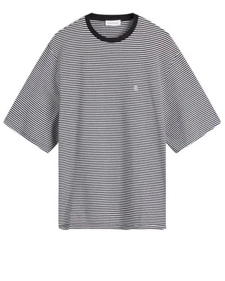 ANINE BING Women's Cotton Striped Embroidery Loose Fit Short Sleeve T Shirt