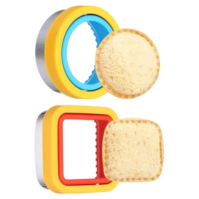 Sandwichschneider 2 Stück für Keksausstecher Quadrat/Rund Rot/Gelb/Blau - Bild 1 von 4