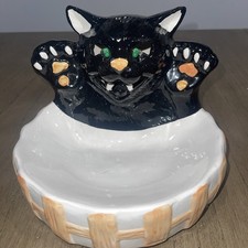 Vintage 1994 Halloween Cat Candy Dish Bowl  w...