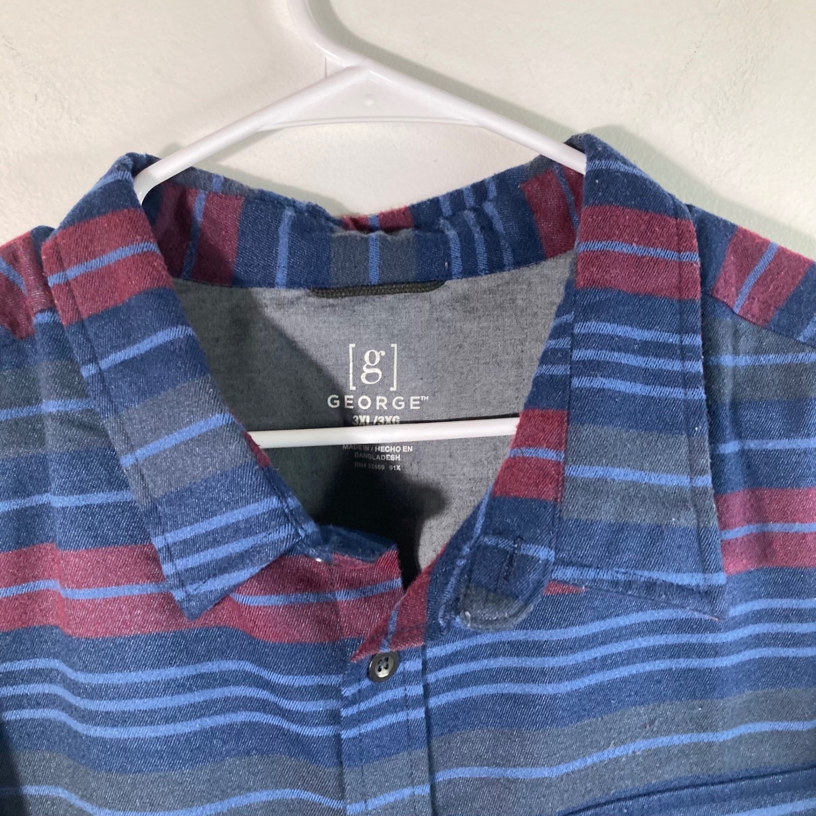 George Blue Stripe Flannel Shirt Long Sleeve Button Up Pocket Men's 3XL image 3
