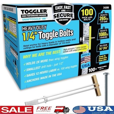 SNAPTOGGLE Drywall Anchor 100 Pack Heavy Duty Zinc Plated 265 lb Capacity New