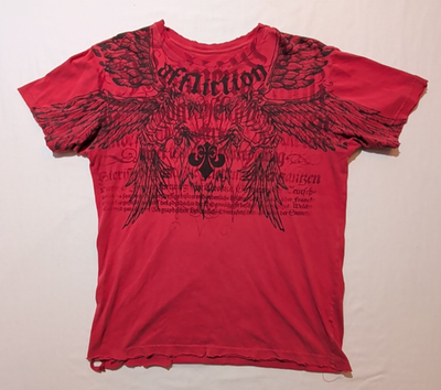 Affliction T Shirt Mens Small Red All Over Print Eagle Wings