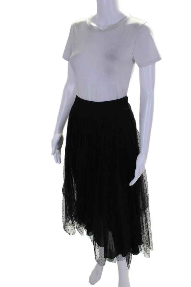 Falda midi plisada con superposición de tul punteado negra talla 8 Christian Dior para mujer Foto 2 de 4