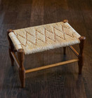 Rustic Farmhouse Woven Top Accent Small Wood Footstool