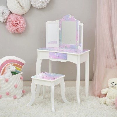 Fantasy Fields Gisele Starry Sky Kids Vanity Table & Stool, White & Lavender