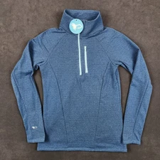 Fishe Wear Naknek Waffle Fleece Quarter Zip Base Layer Womens Small Blue USA