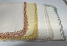 4 Vintage Linen Ladies Handkerchiefs with Tatting
