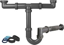 1-1/2 Inch Double Bowl Kitchen Sink Drain Kit - Universal Flexible P-Trap Pipe w