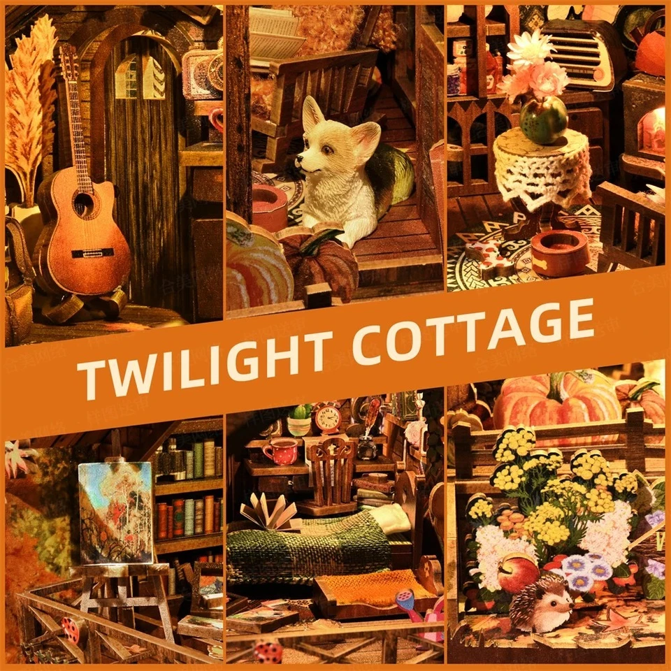 DIY 3D Wooden Puzzle Book Nook Kit Twilight Cottage Bookshelf Insert Dollhouse - Image 3 of 4