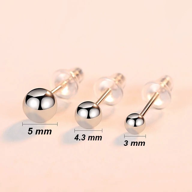 925 Sterling Silver Ball Stud Earrings For Women, Men 3mm, 5mm Unisex