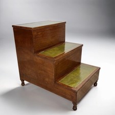 Antica Scaletta da biblioteca libreria scala  in mogano e pelle epoca 800 