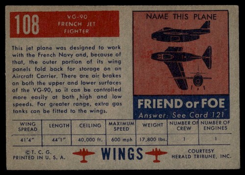 1952 Topps Wings Friend or Foe #108 VG-90 - Picture 2 of 2