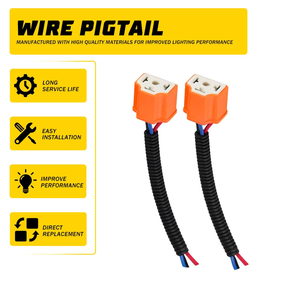 Female Ceramic S 9003 H4 Two Harness Head Light Bulb Plug Extension Wire Pigtail - Image 2 of 4