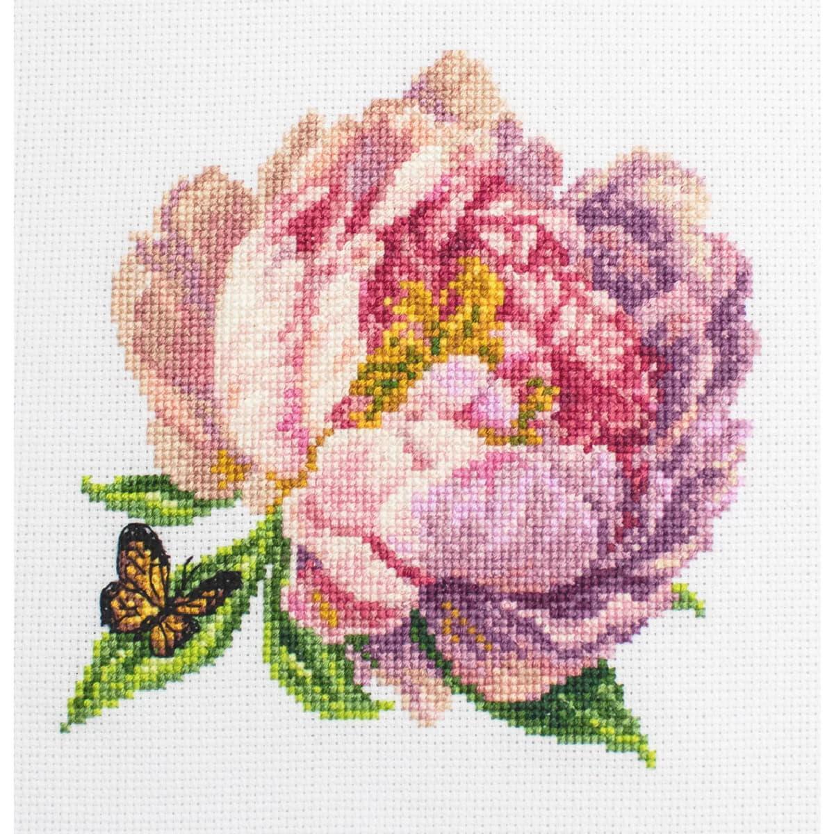 Luca-S counted cross stitch kit with hoop ""Rozella Peony"", 12x12cm, DIY