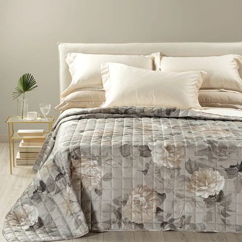 Copriletto Trapuntato Caleffi "Rosa Alba" Letto Matrimoniale In Raso Di Cotone - Foto 2 di 6