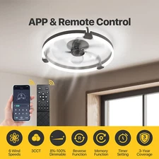 20'' Low Profile Ceiling Fan with Light and Remote Control, 6 Speed Black