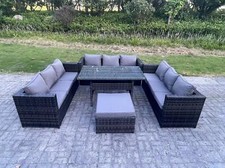 Fimous Outdoor Wicker Garden Furniture Rattan Sofa Set Rectangular Dining Table