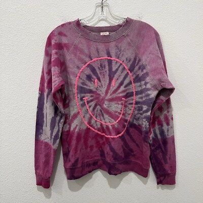 Ismbs I Stole My Boyfriend s Shirt Purple Pink Tie Dye Smiley Face Distressed XS