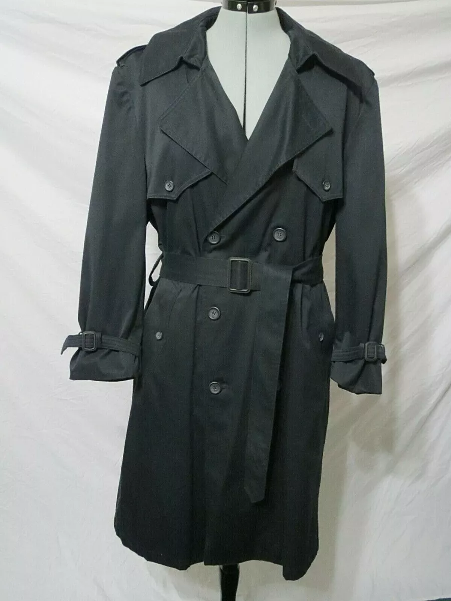 Charles Klein Double Breasted Black Trench Coat with belt, Size 38 Short