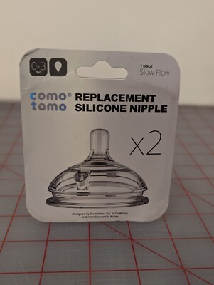 New Comotomo 2 Silicone Replacement Nipples Slow Flow 1 Hole 0-3 Months NoBPA