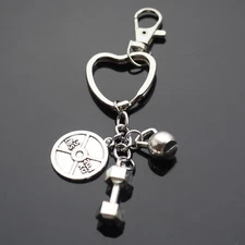 Dumbbell Weight Lifting Pendants Keychain Heart Shaped Key Ring Clip Love Gift
