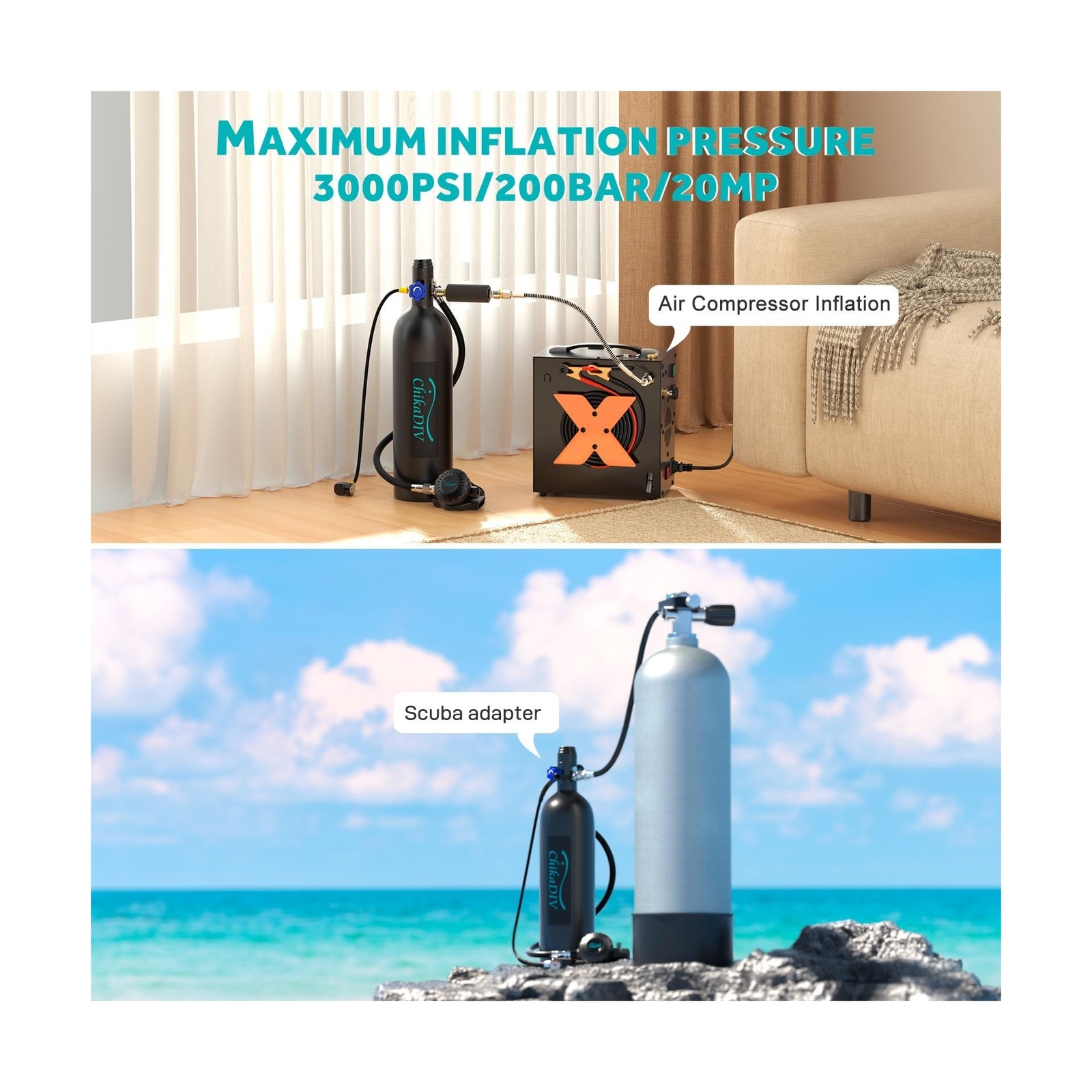 Scuba Tank up to 30mins Diving time,1.9L Portable Diving Tank Set Suitable Wi...