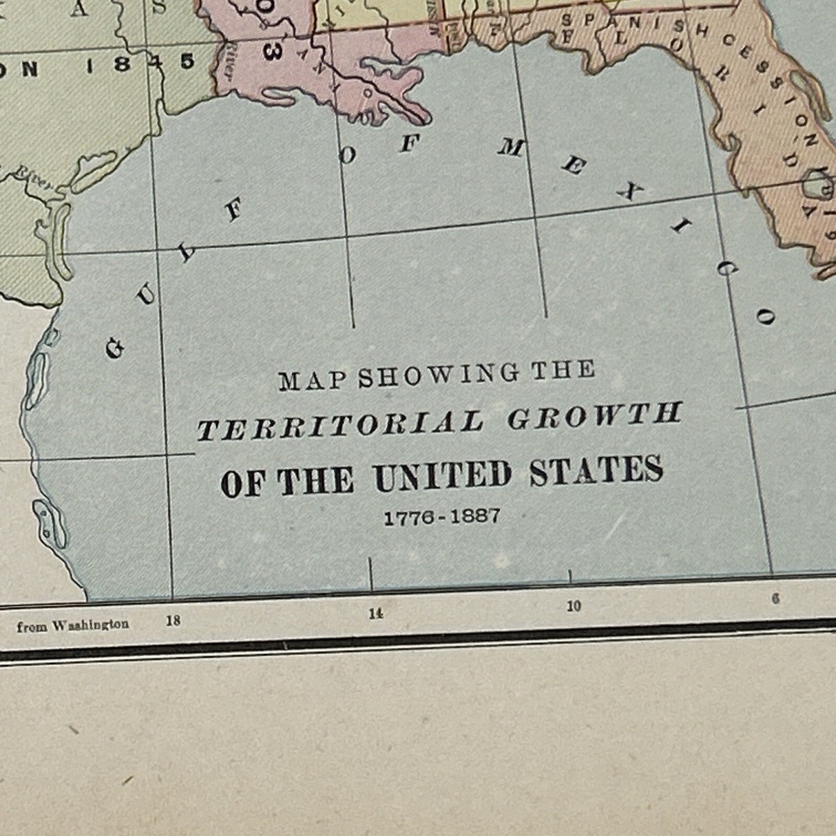 Antique 1889 Map Of The United States (territorial Growth) 14.5