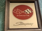 Vtg Chevrolet Corvette Stingray Emblem Mirror In Wood Frame Man Cave Den Garage — photo 2