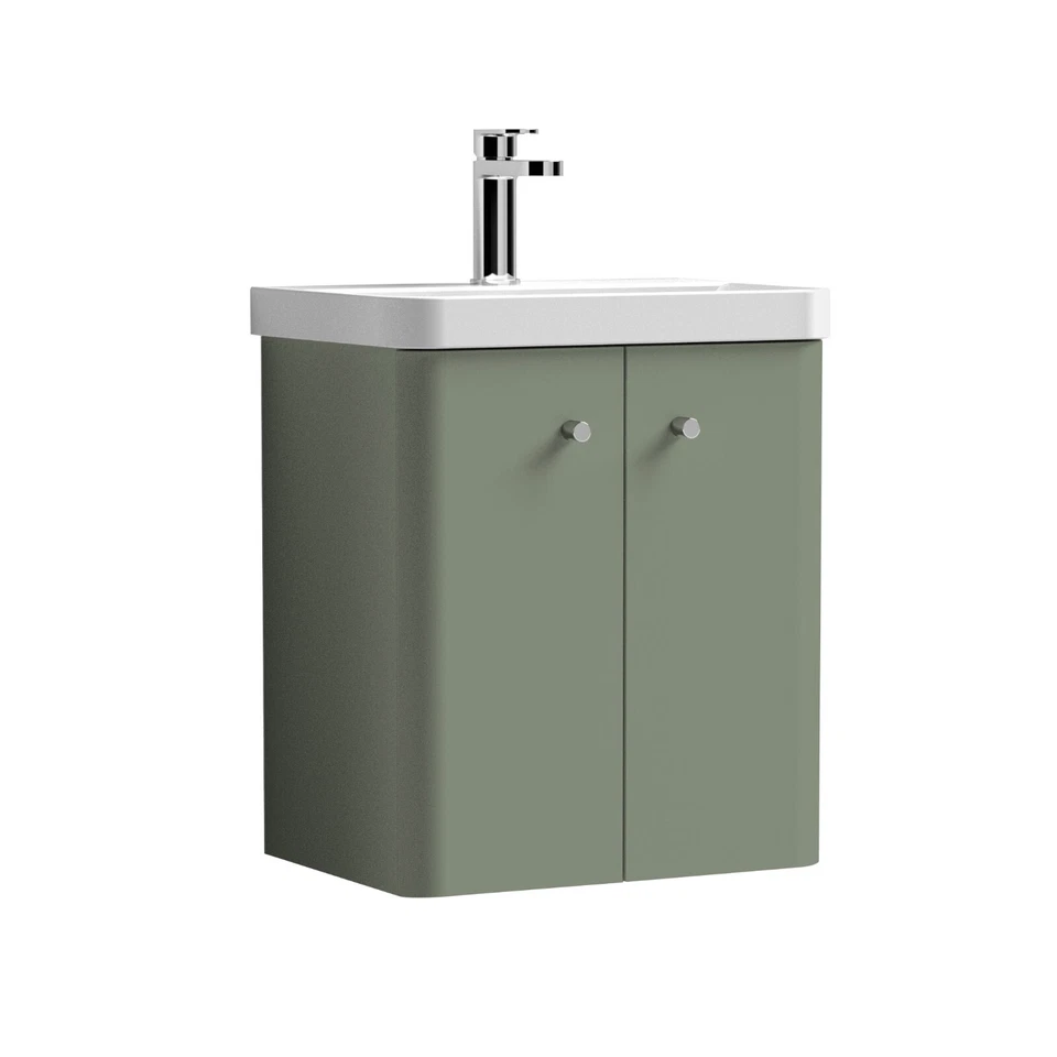 Nuie Core 500mm Wall Mounted 2-Door Basin Vanity Unit Green Modern Bathroom Sink