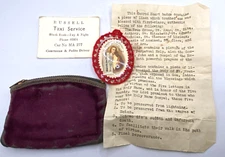 Vintage Apostleship of prayer religious items in felt bag 1936