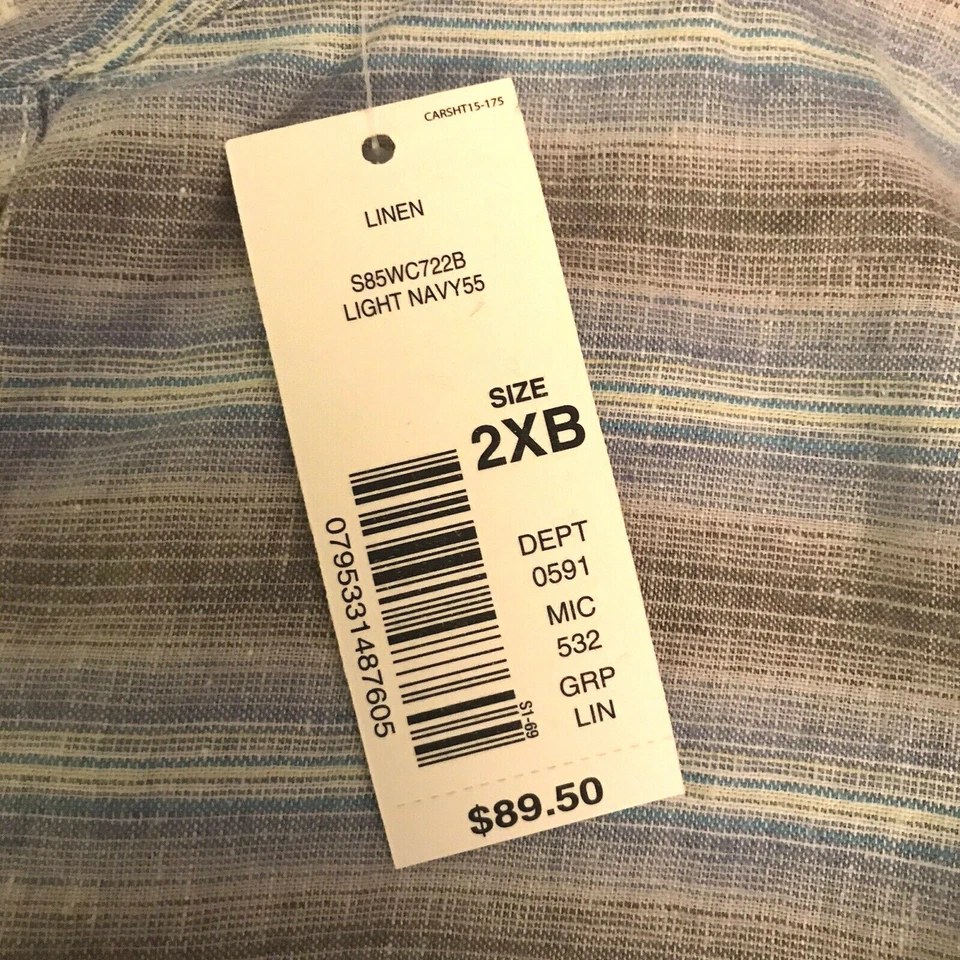 Camisa CARIBEAN Para Hombres GRANDE 2XB Cuello con Bandas Manga Larga Mezcla de Lino Tropical $89 Foto 3 de 4