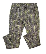 T Tahari Women's Mid-Rise Snakeskin Print Slim Fit Neon Pants Size 4