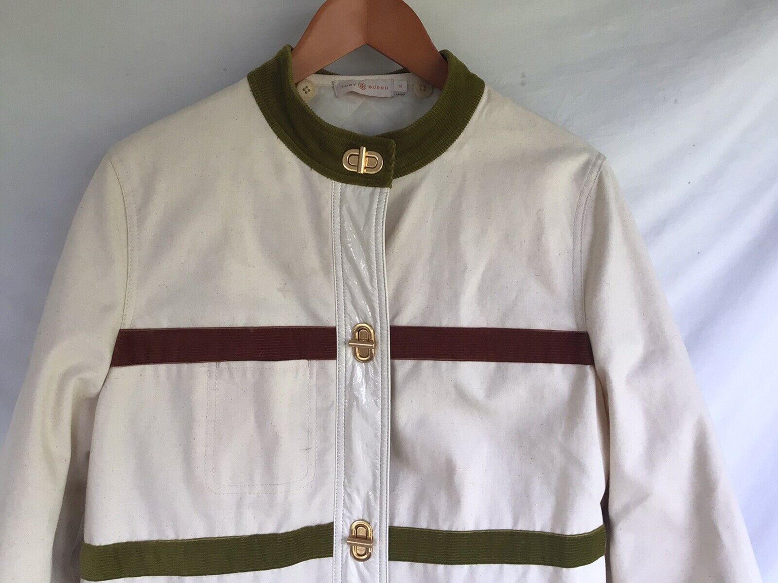 TORY BURCH Cream Cotton Canvas Corduroy Cadyn Coat Jacket Size 14 | eBay