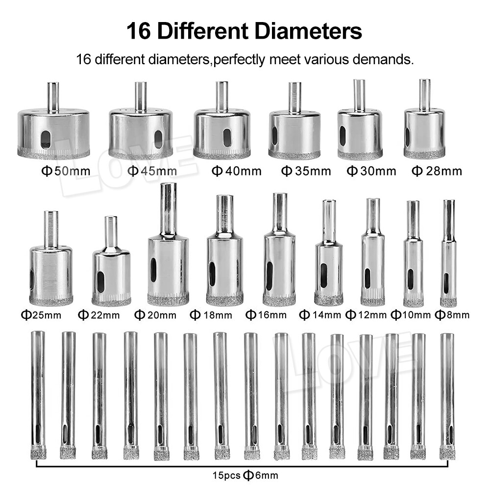 30pcs Diamond Tipped Glass Cutter Hole Saw Drill Bit Tile Ceramic